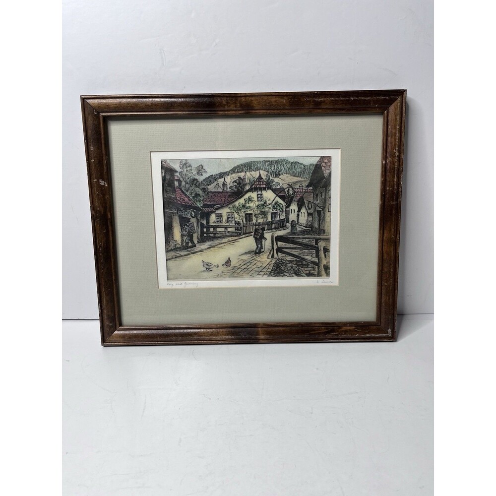 Vintage Hans Leisch Grinszing Etching On Silk Framed Matted